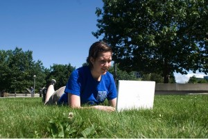 Student on lawn